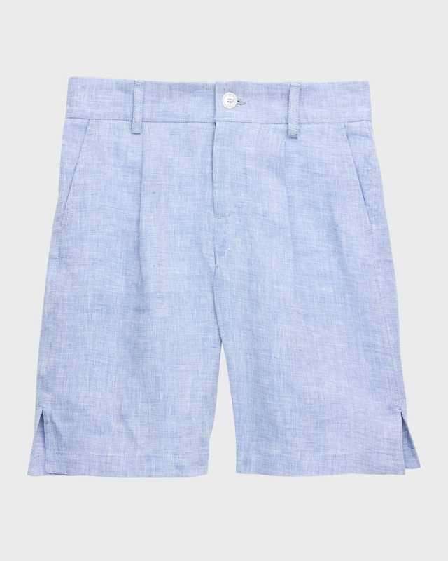 Boy's Pleated-Front Linen Shorts, Size 8-